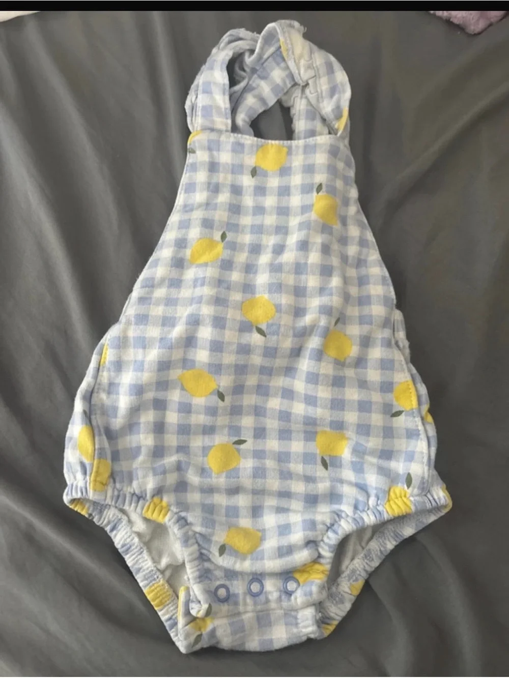 Baby Gingham Lemon Halter Romper - Blue & Yellow size 18 months